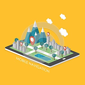 Mobile navigation concept 3d isometric infographic