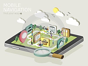 Mobile navigation flat 3d isometric infographic