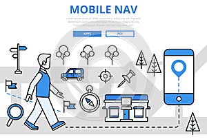 Mobile navigation GPS concept flat line art vector icons