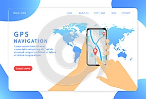 Mobile navigation, gps. Landing page. Modern web pages for web sites