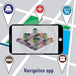 Mobile navigation GPS with map pointers.