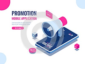 Mobile notification, loudspeaker, mobile application advertising and promotion, digital PR management, cartoon isomeric