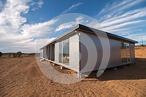 Mobile office house on a dirt field photo