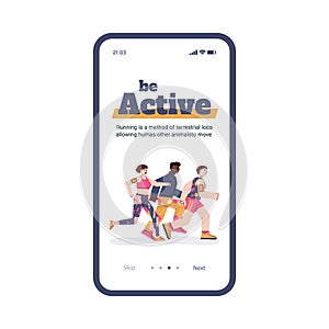 Mobile page for sport activity and outdoor training flat vector illustration.