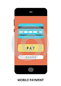 Mobile Payment concept on black smartphone with different user interface elements