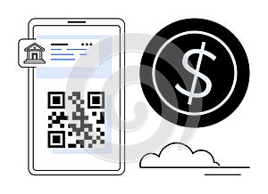 Mobile Payment Concept with QR Code and Dollar Icon for Secure Online Transactions