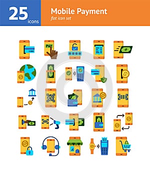 Mobile Payment flat icon set.