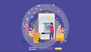 mobile payment or money transfer concept for E-commerce market shopping online illustration with tiny people character. template