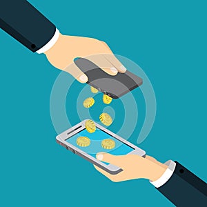 Mobile payment money transfer transaction flat isometric vector photo