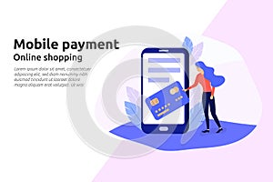 Mobile payment online service for modern business website, social media, documents, presentation. Vector illustration