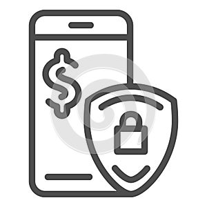 Mobile payment protection line icon. Pay safety vector illustration isolated on white. Digital money secure outline