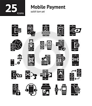 Mobile Payment solid icon set.