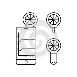 Mobile peak flow meter. Linear icons set of digital spirometer for smartphone. Black simple illustration of electronic asthma