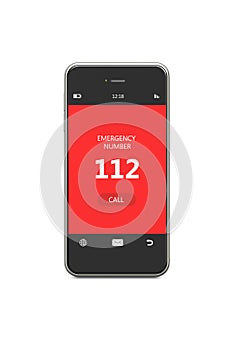 Mobile phone with 112 emergency number over white