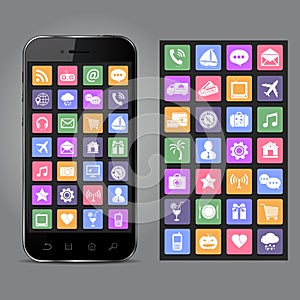 Mobile phone with application icons