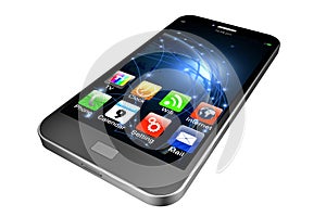 mobile phone with apps on white background,cell phone illustration