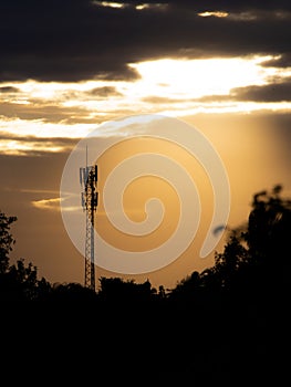 Mobile Phone Base Station in The Dark Silhouette