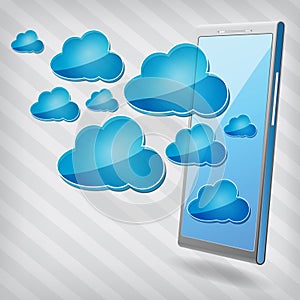 Mobile phone with blue cloud computing icons