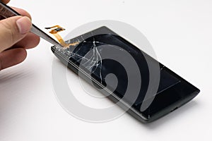 Mobile phone broken screen repair with tool