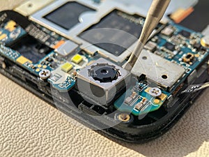 Mobile phone camera module on the motherboard of the smartphone