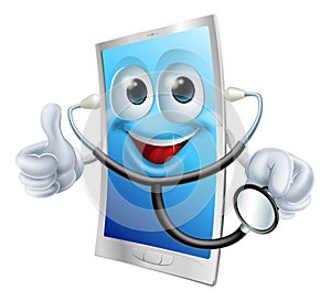 Mobile phone character holding a stethoscope