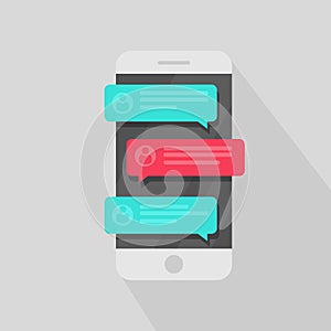 Mobile phone chat message notifications. Chatting bubble speeches, concept of online talking, speak, conversation, dialog. Vector