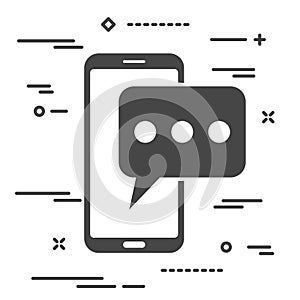 mobile phone with chat message notifications. smartphone and chatting bubble speeches. Text messaging flat design concept