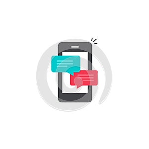 Mobile phone chat message notifications vector icon, smartphone chatting bubble speeches, online talking, messaging