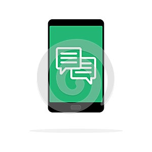 Mobile phone chat message notifications vector illustration isolated on color background, and chatting bubble speeches,