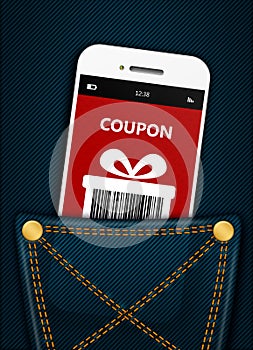 Mobile phone with christmas coupon in pocket