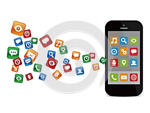 Mobile phone with colorful application icons