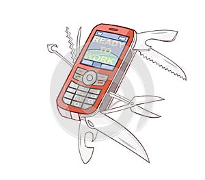 The mobile phone is combined with swiss knife