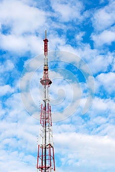 Mobile phone communication antenna tower with the blue sky