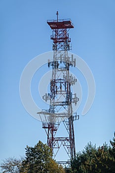 Mobile phone communication antenna tower with the blue sky, Telecommunication tower