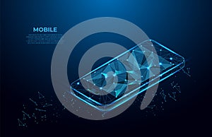 Mobile phone. Communication app smartphone concept. Abstract Low-poly wireframe vector technology isometric illustration. Device s