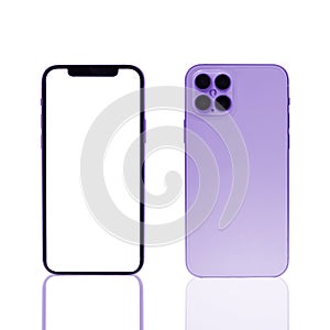 Mobile phone concept, front view and back side with isolate on background.