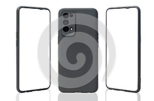 Mobile phone concept, front view and back side with isolate on background.