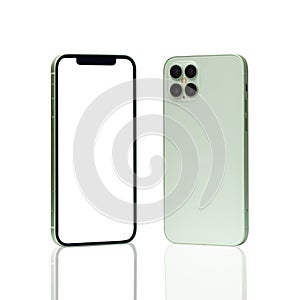 Mobile phone concept, front view and back side with isolate on white background.