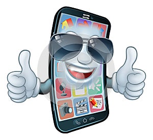 Mobile Phone Cool Shades Thumbs Up Cartoon Mascot