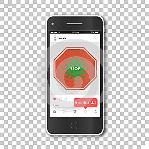 Mobile phone with coronavirus or covid concept