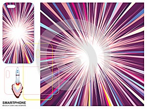 Mobile phone cover design. Comic pop art flash background. Cartoon vector illustration of a powerful explosion, the flash,