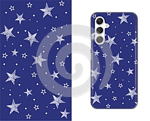 Mobile phone cover design. Template smartphone case vector pattern, Stars Freehand
