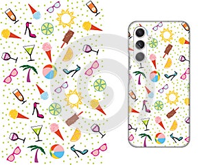 Mobile phone cover design. Template smartphone case vector pattern, Summer print