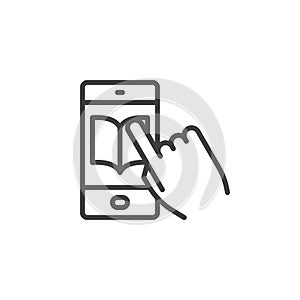 Mobile phone e-learning app line icon