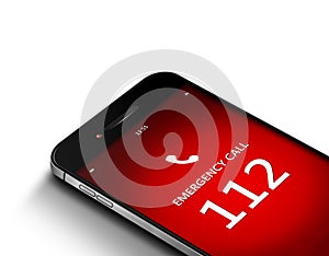 Mobile phone with emergency number 112 over white