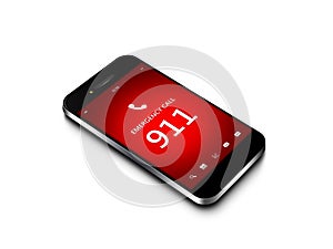 Mobile phone with emergency number 911 isolated over white