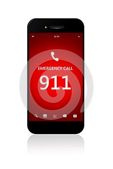 Mobile phone with emergency number 911 over white