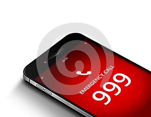 Mobile phone with emergency number 999 over white