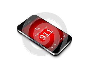 Mobilní telefon pohotovostní číslo 911 přes bílý 