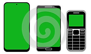 Mobile Phone Evolution Mockup with Green Screen on White Background